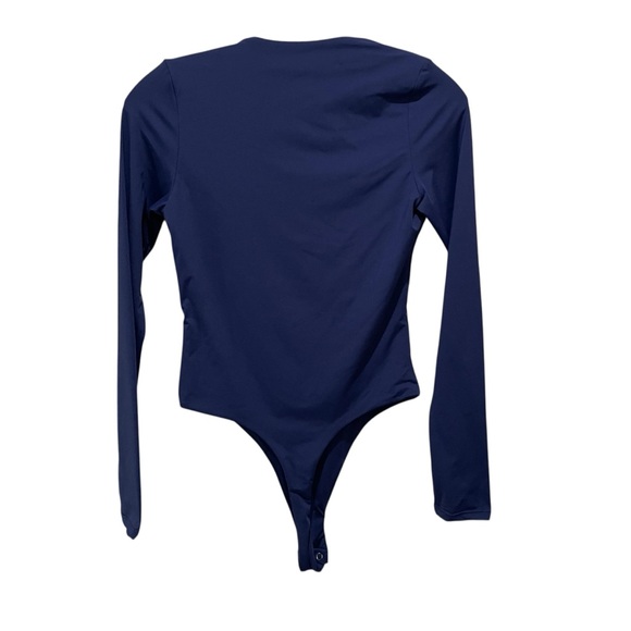 Qinsen Square Neck Thong Long Sleeve Bodysuit Navy Blue Women’s Size Medium - Picture 11 of 14